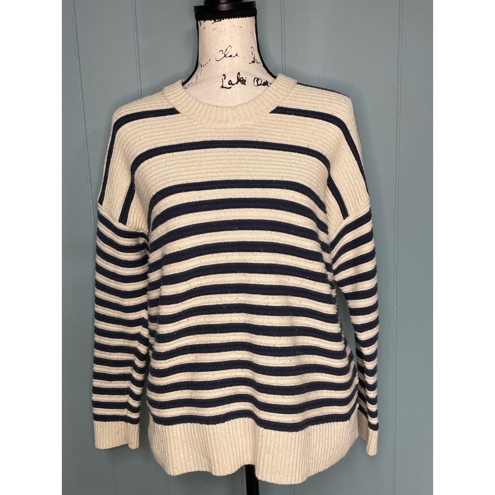 Madewell Greensboro Button-Back Sweater Dark Baltic Small Cream Navy Button Back